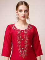 Hand Embroidered Kurta With Pant And Dupatta Set, Multicolor - Hiral Fashion | Grocsy
