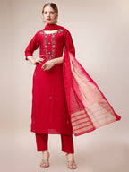 Hand Embroidered Kurta With Pant And Dupatta Set, Multicolor - Hiral Fashion | Grocsy