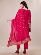 Pink Chanderi Embroidered Kurta With Pant & Dupatta Set., Multicolor - Hiral Fashion | Grocsy