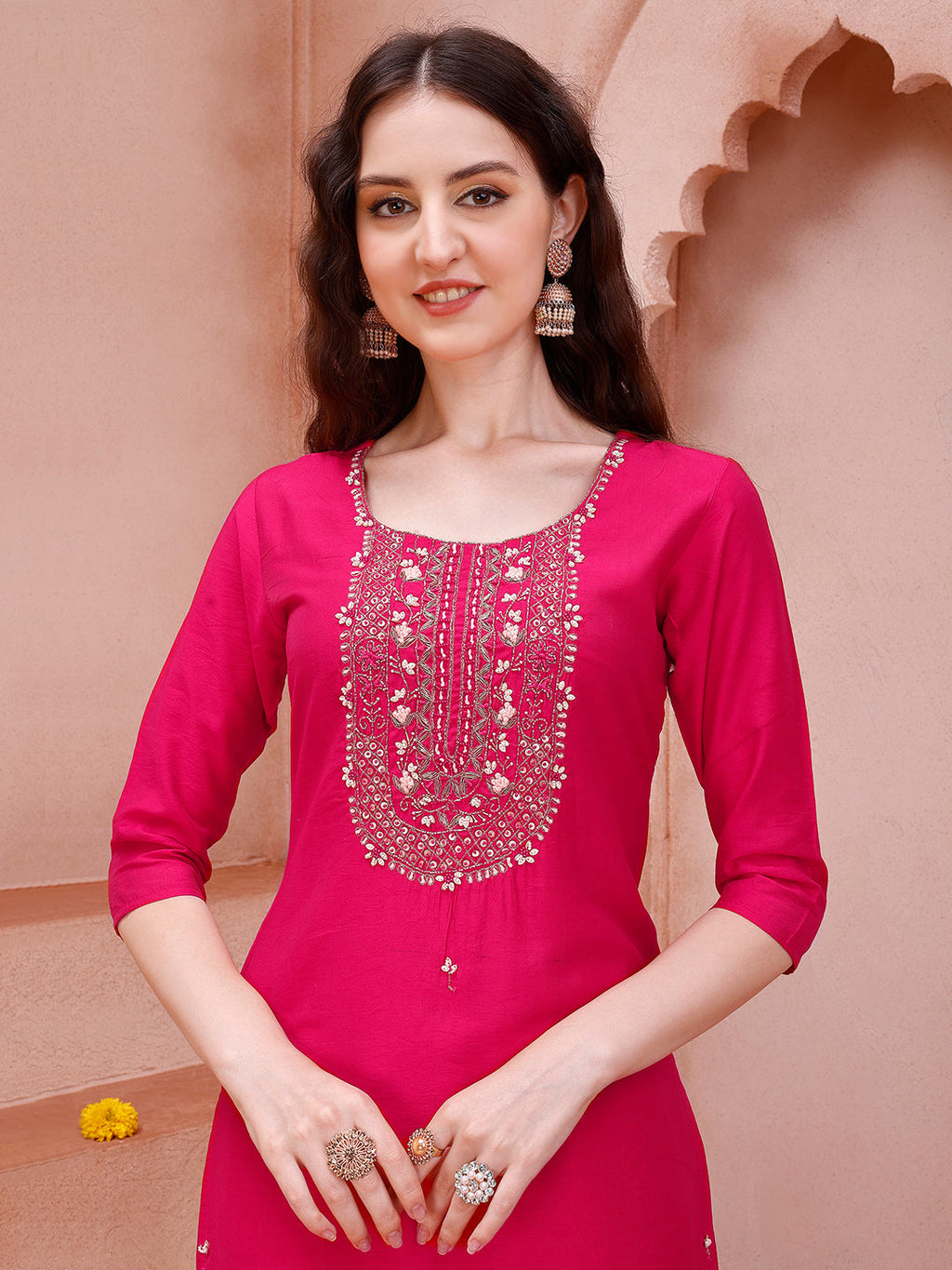 Embroidered Kurta With Pant And Dupatta Set, Multicolor - Hiral Fashion | Grocsy