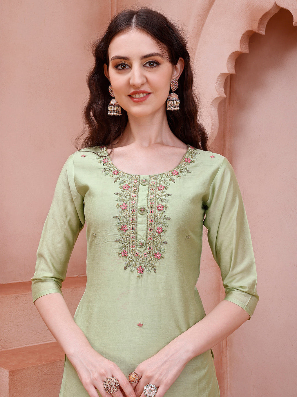 Thread Embroidered Kurta With Pant And Dupatta Set, Multicolor - Hiral Fashion | Grocsy