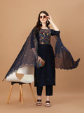 Embroidered Kurta With Pant And Embroidered Dupatta Set, Multicolor - Hiral Fashion | Grocsy