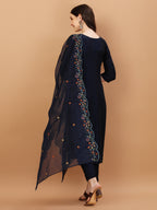 Embroidered Kurta With Pant And Embroidered Dupatta Set, Multicolor - Hiral Fashion | Grocsy