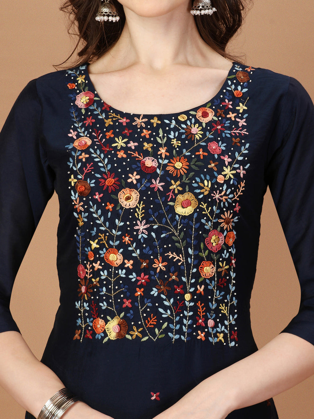 Embroidered Kurta With Pant And Embroidered Dupatta Set, Multicolor - Hiral Fashion | Grocsy