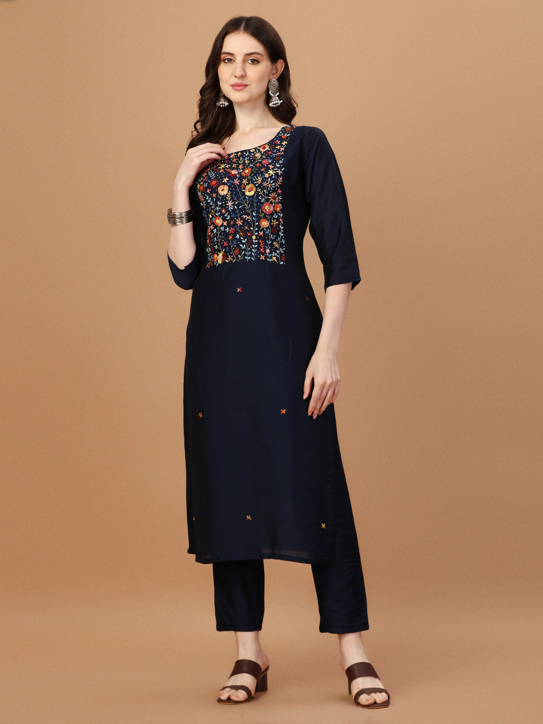 Embroidered Kurta With Pant And Embroidered Dupatta Set, Multicolor - Hiral Fashion | Grocsy