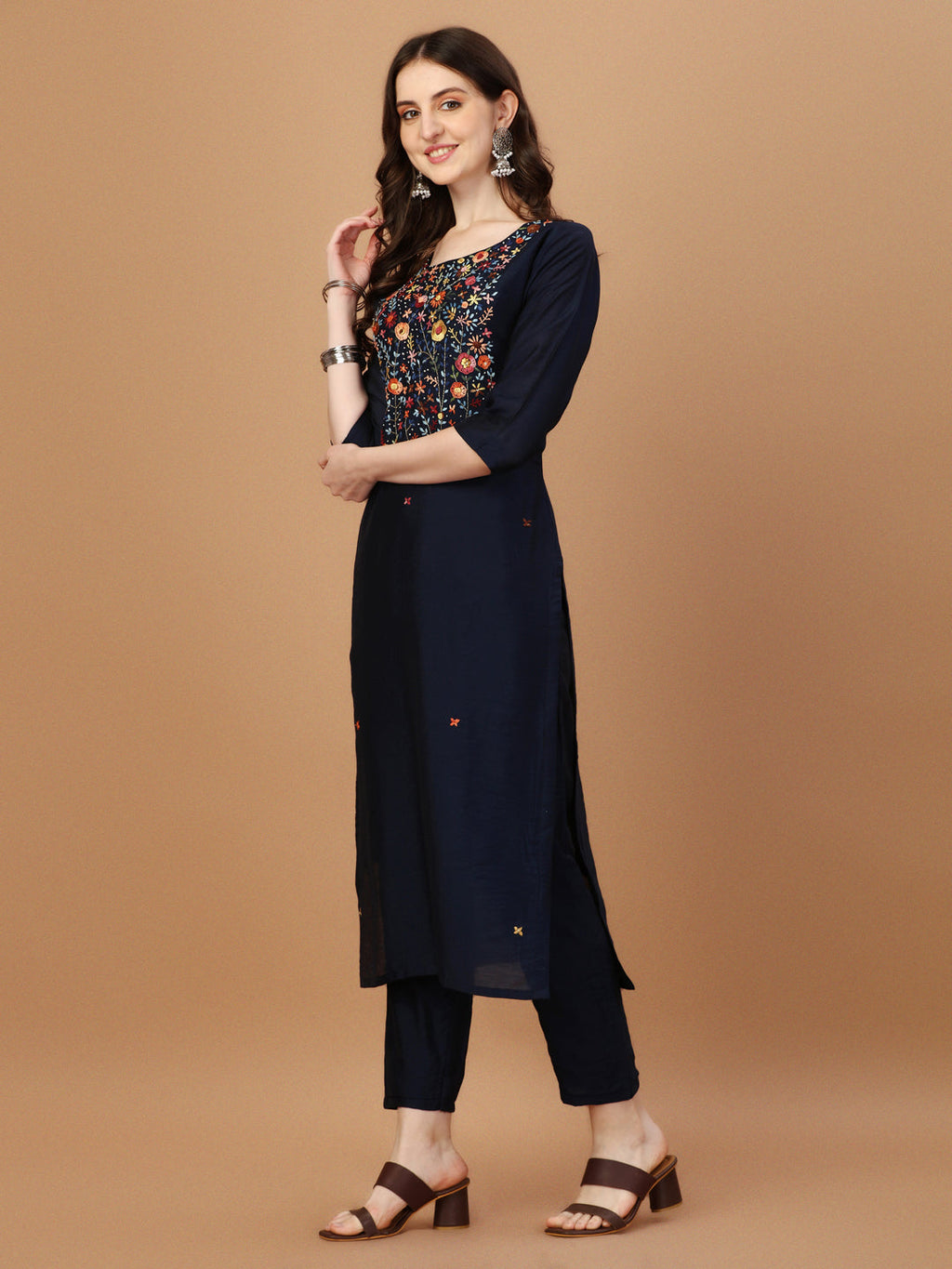 Embroidered Kurta With Pant And Embroidered Dupatta Set, Multicolor - Hiral Fashion | Grocsy