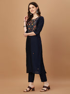 Embroidered Kurta With Pant And Embroidered Dupatta Set, Multicolor - Hiral Fashion | Grocsy