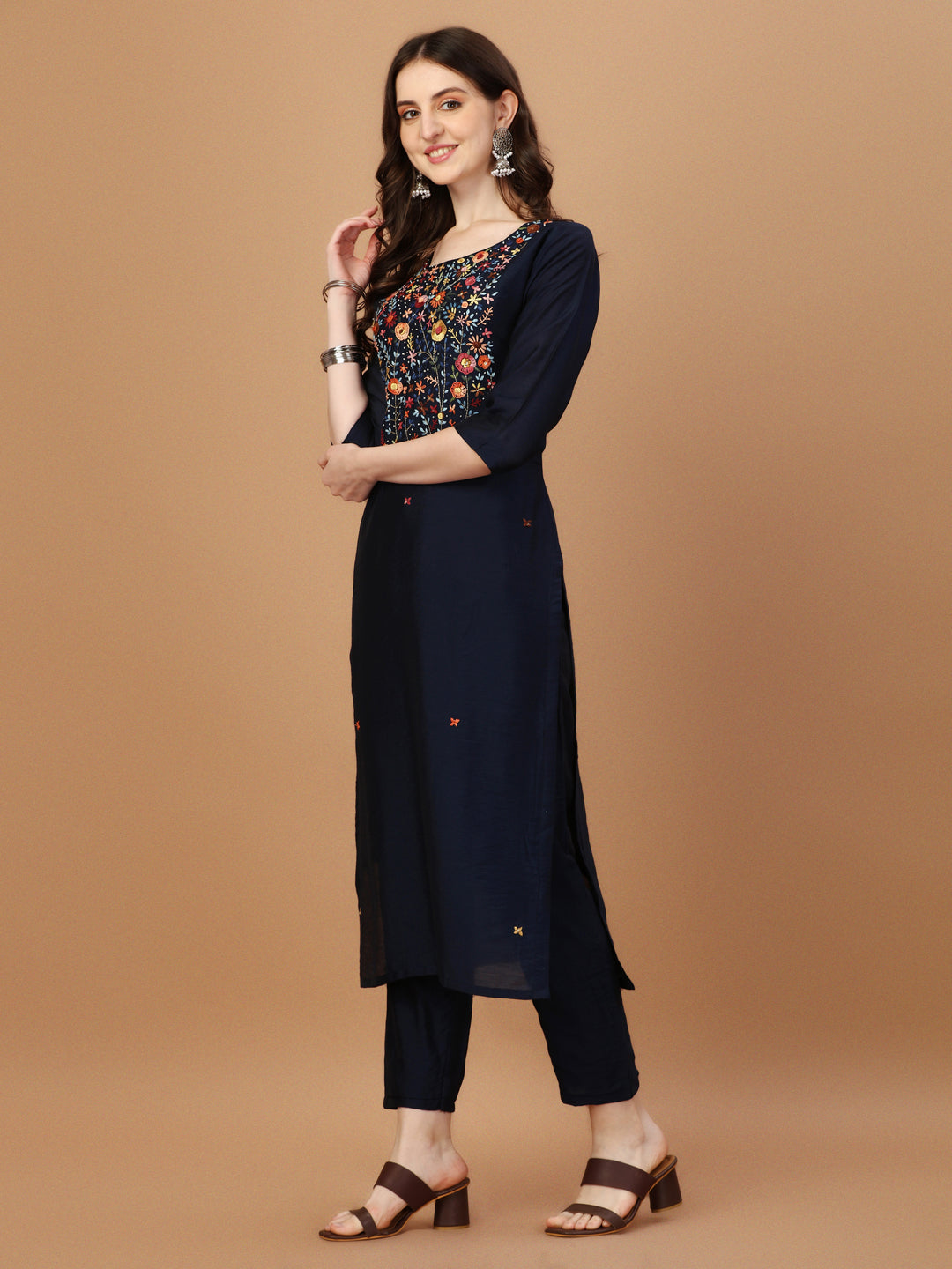 Embroidered Kurta With Pant And Embroidered Dupatta Set, Multicolor - Hiral Fashion | Grocsy