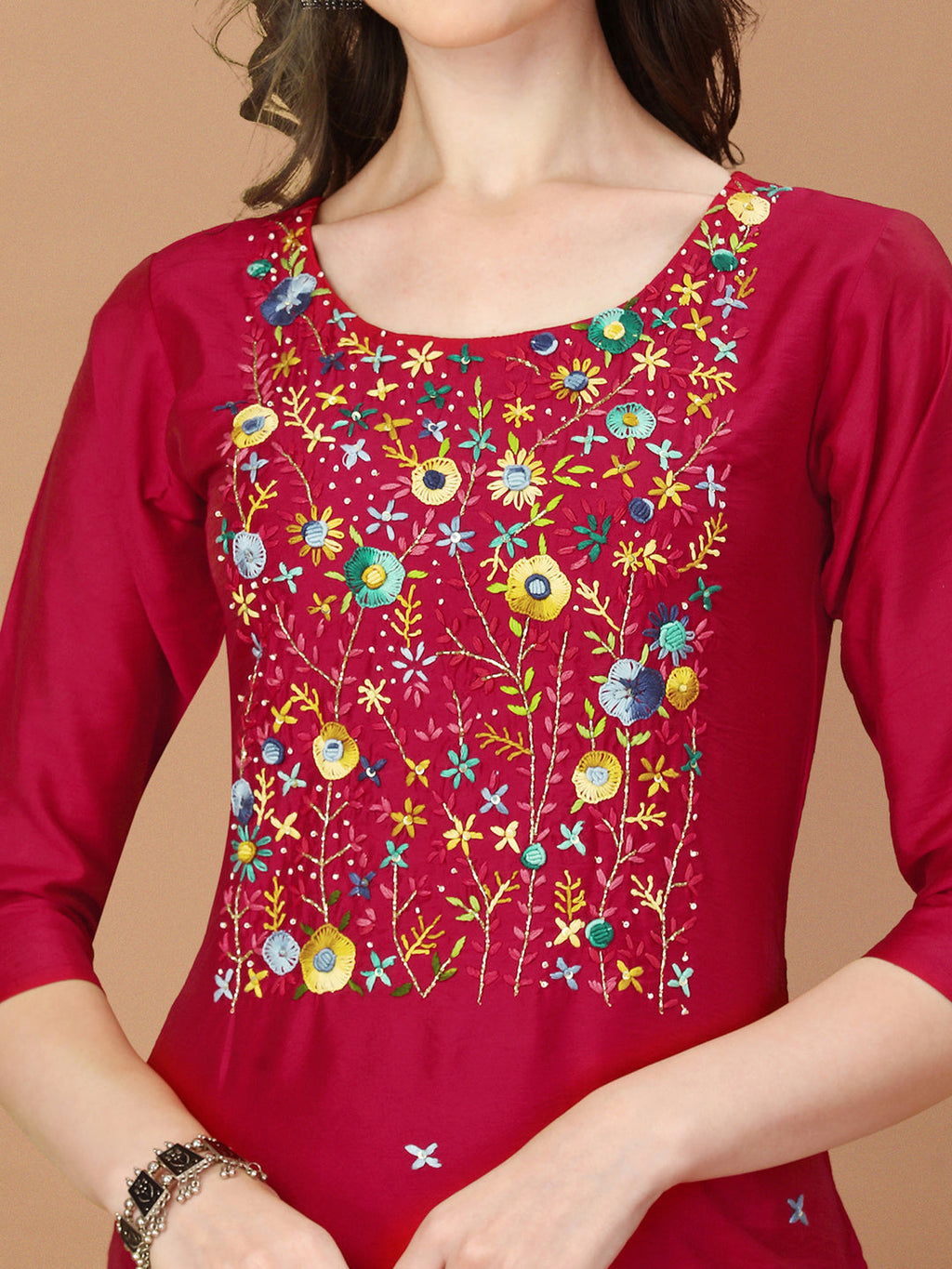 Embroidered Kurta With Pant And Embroidered Dupatta Set, Multicolor - Hiral Fashion | Grocsy