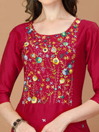 Embroidered Kurta With Pant And Embroidered Dupatta Set, Multicolor - Hiral Fashion | Grocsy