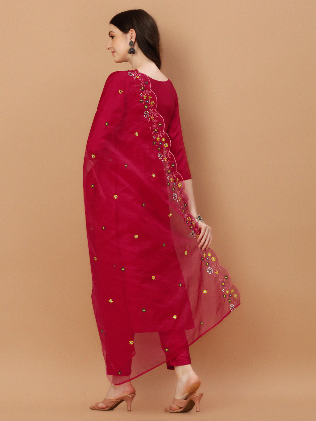 Embroidered Kurta With Pant And Embroidered Dupatta Set, Multicolor - Hiral Fashion | Grocsy