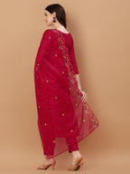 Embroidered Kurta With Pant And Embroidered Dupatta Set, Multicolor - Hiral Fashion | Grocsy