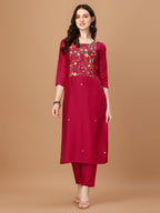 Embroidered Kurta With Pant And Embroidered Dupatta Set, Multicolor - Hiral Fashion | Grocsy