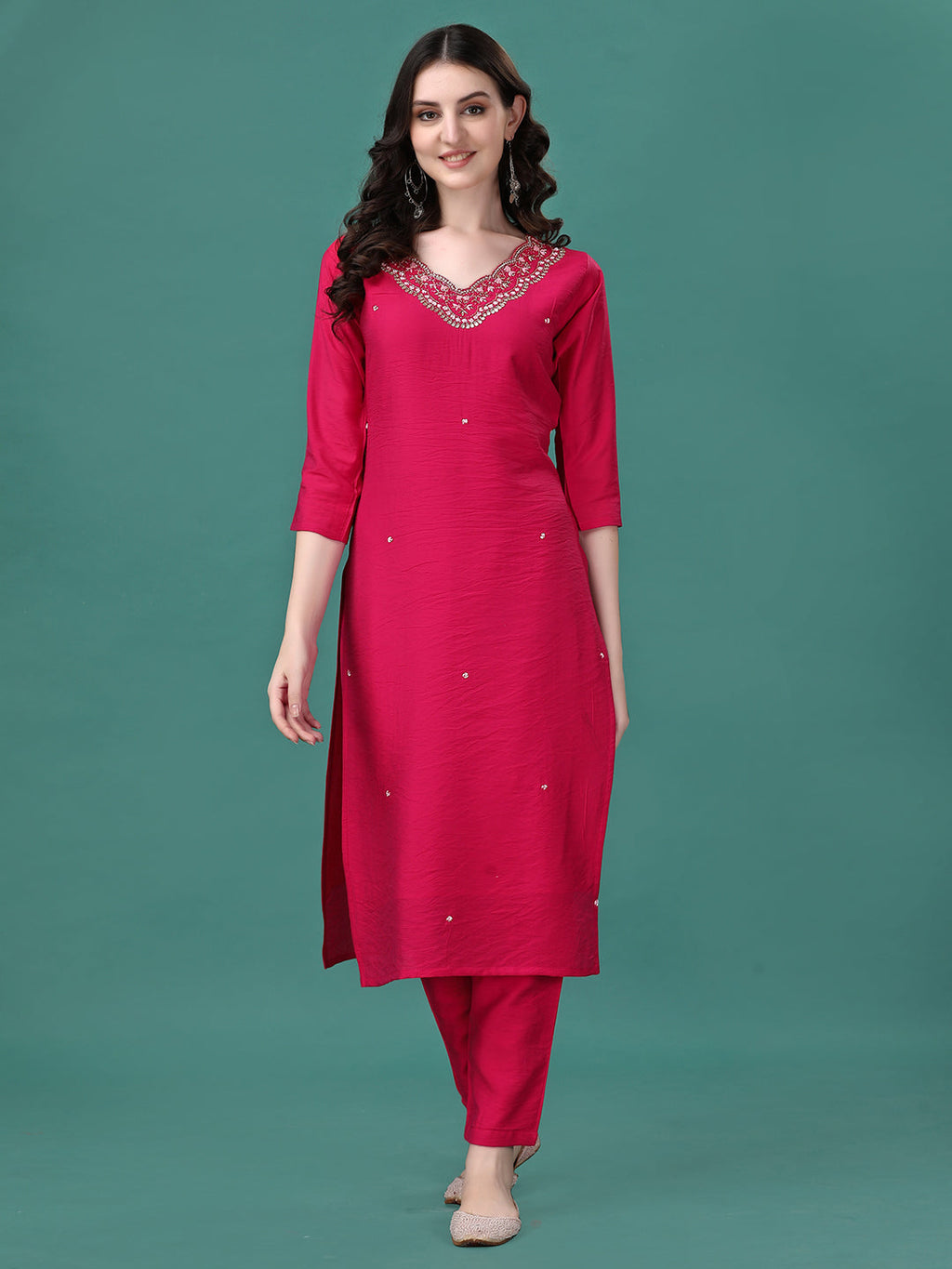 Hand Embroidered Kurta With Pant & Dupatta, Multicolor - Hiral Fashion | Grocsy