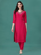 Hand Embroidered Kurta With Pant & Dupatta, Multicolor - Hiral Fashion | Grocsy