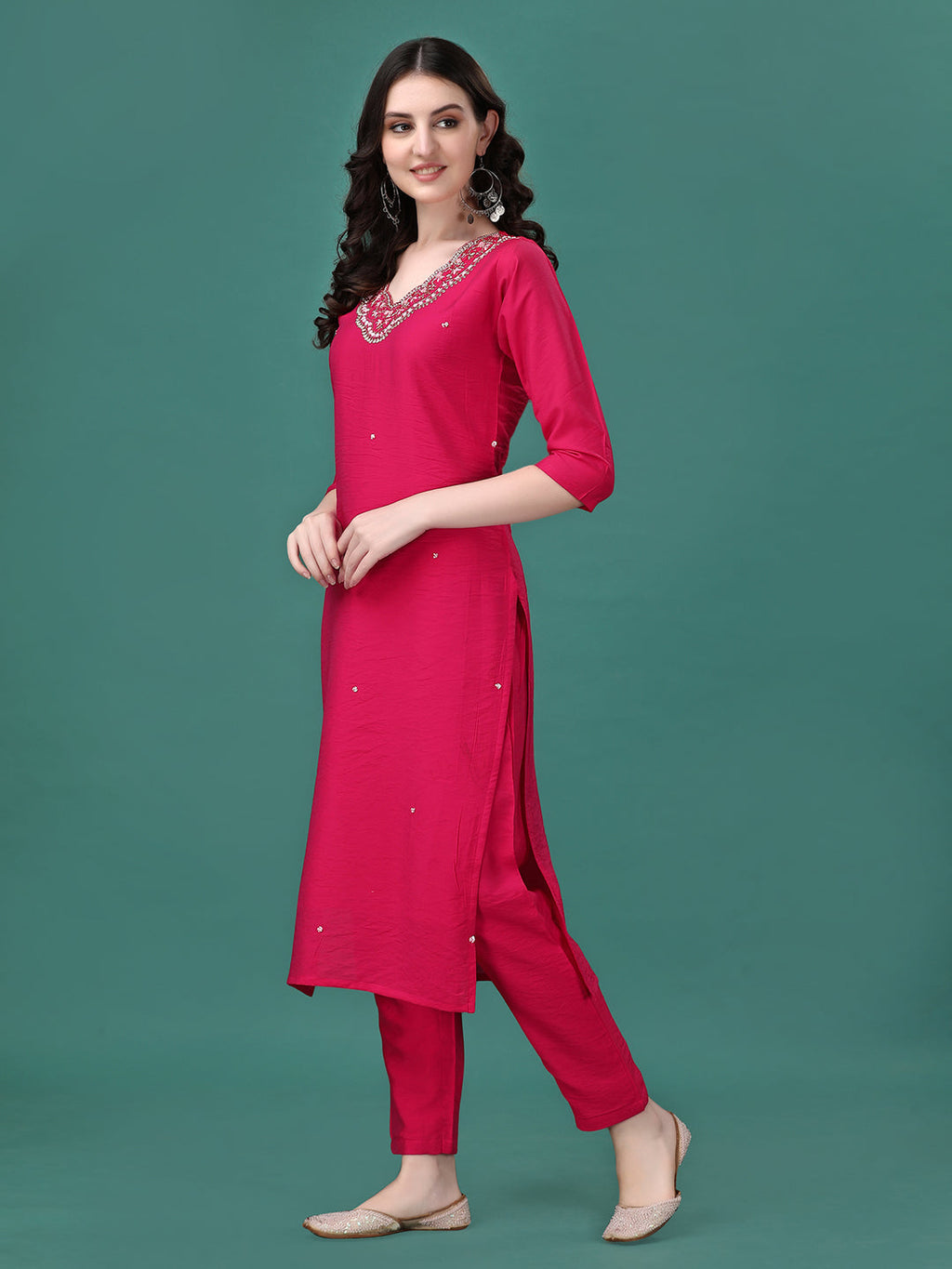 Hand Embroidered Kurta With Pant & Dupatta, Multicolor - Hiral Fashion | Grocsy
