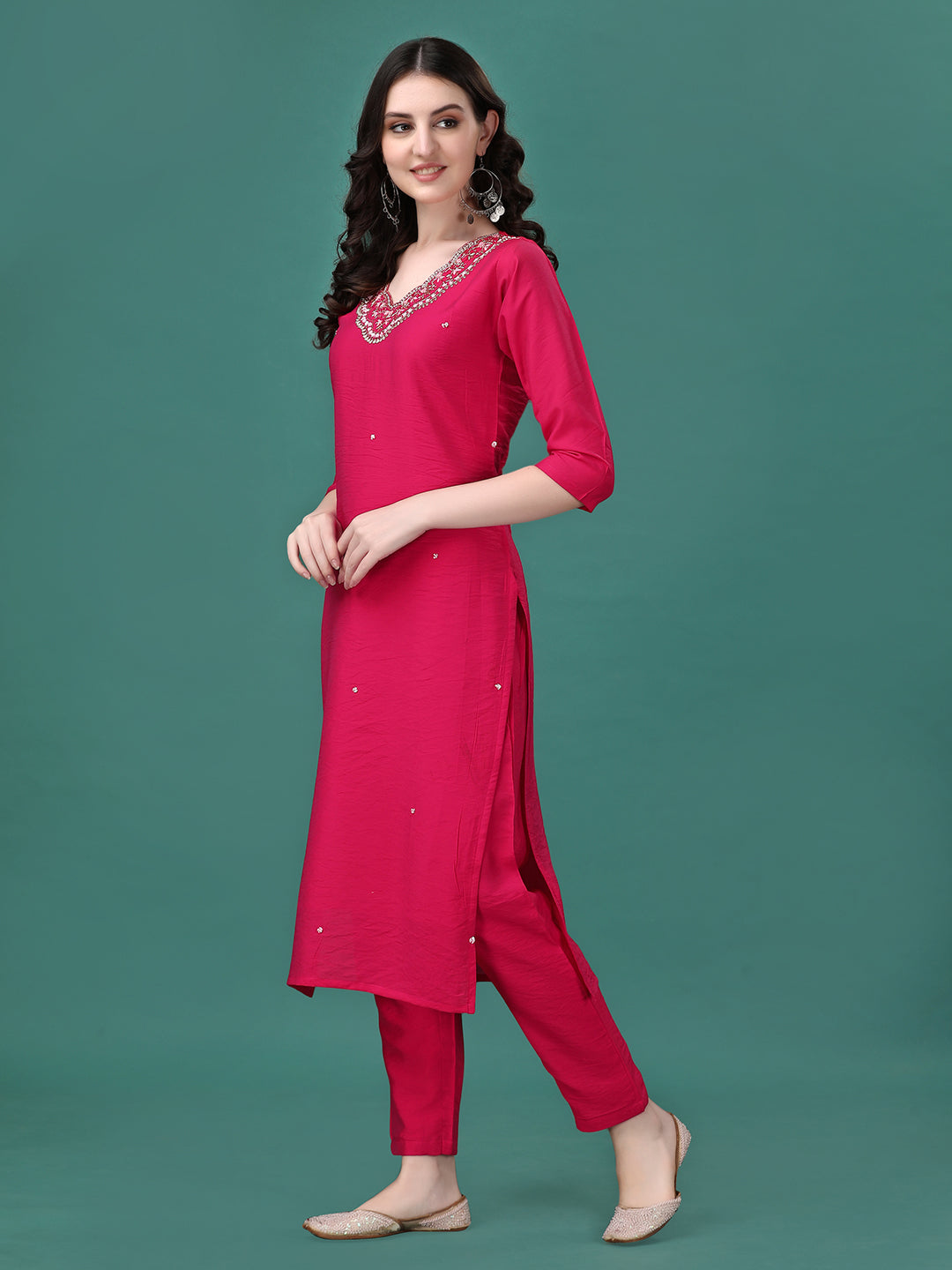 Hand Embroidered Kurta With Pant & Dupatta, Multicolor - Hiral Fashion | Grocsy