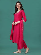 Hand Embroidered Kurta With Pant & Dupatta, Multicolor - Hiral Fashion | Grocsy