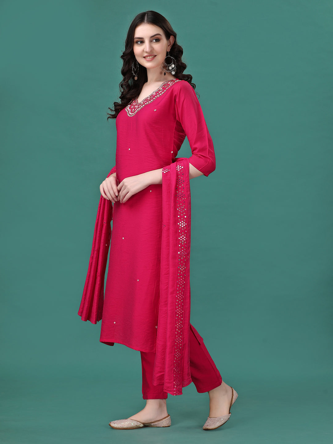 Hand Embroidered Kurta With Pant & Dupatta, Multicolor - Hiral Fashion | Grocsy
