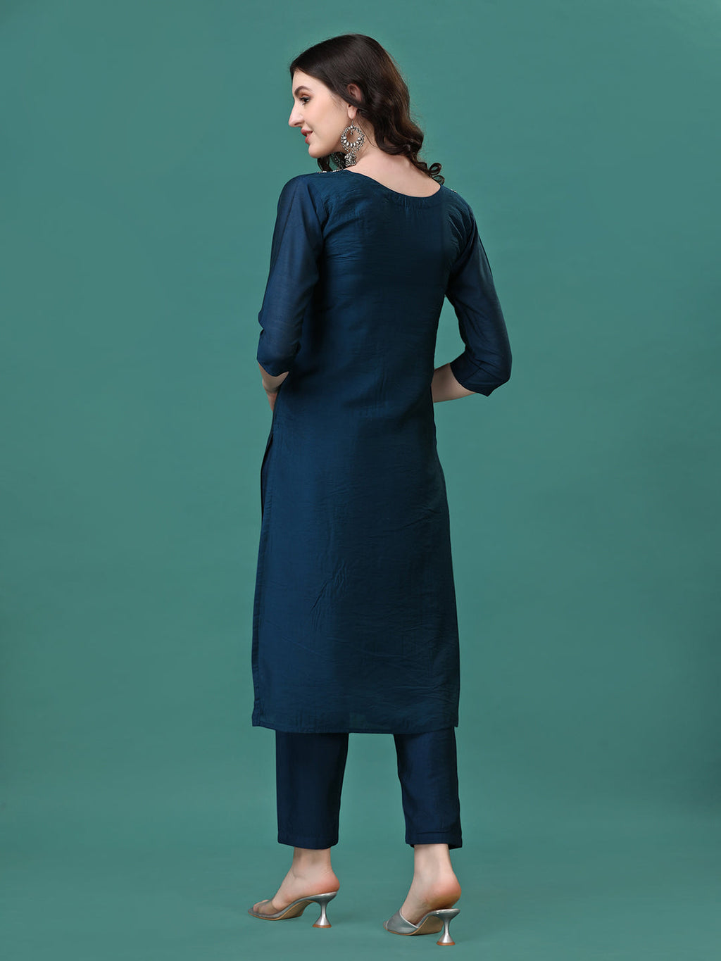 Hand Embroidered Kurta With Pant & Dupatta, Multicolor - Hiral Fashion | Grocsy