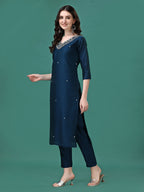 Hand Embroidered Kurta With Pant & Dupatta, Multicolor - Hiral Fashion | Grocsy