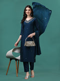 Hand Embroidered Kurta With Pant & Dupatta, Multicolor - Hiral Fashion | Grocsy