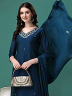 Hand Embroidered Kurta With Pant & Dupatta, Multicolor - Hiral Fashion | Grocsy