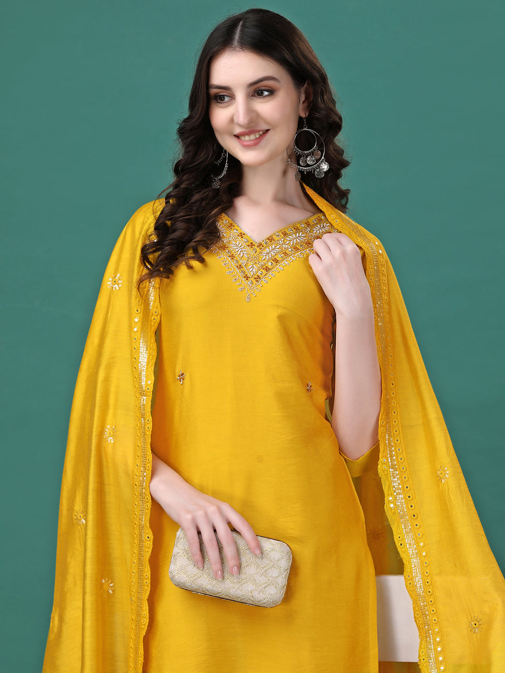 Hand Embroidered Kurta With Pant & Embroidered Dupatta, Multicolor - Hiral Fashion | Grocsy