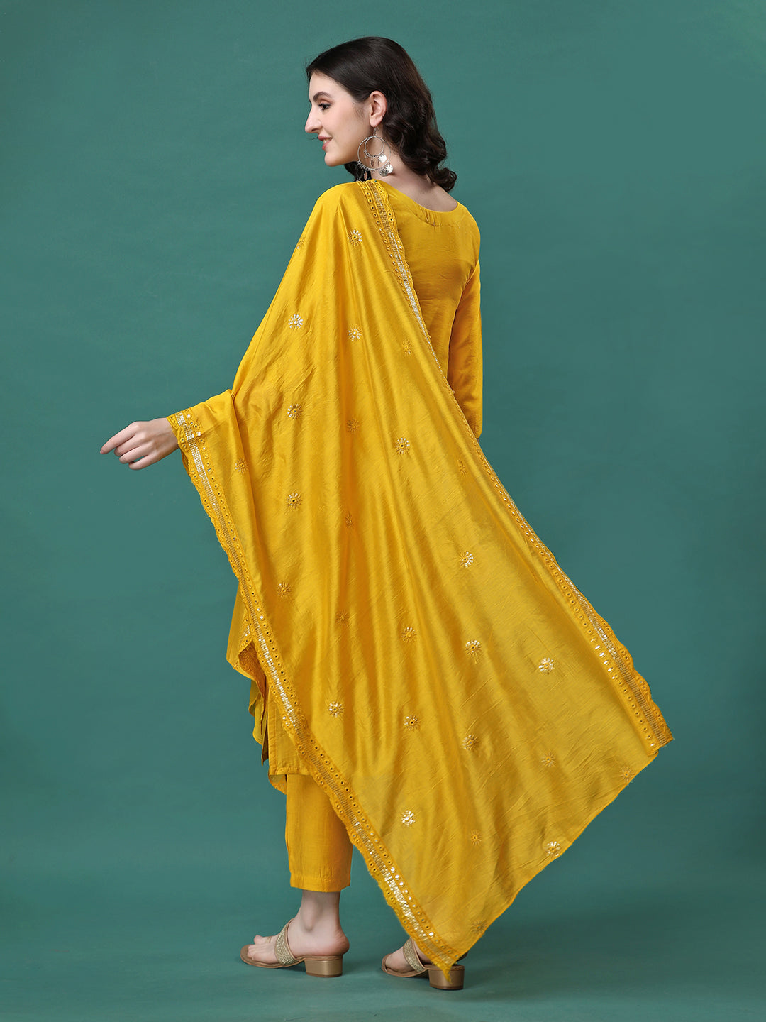 Hand Embroidered Kurta With Pant & Embroidered Dupatta, Multicolor - Hiral Fashion | Grocsy