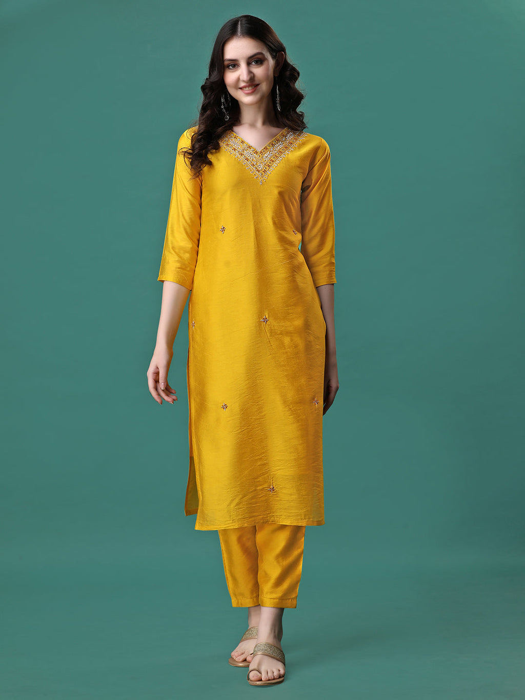 Hand Embroidered Kurta With Pant & Embroidered Dupatta, Multicolor - Hiral Fashion | Grocsy