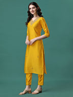 Hand Embroidered Kurta With Pant & Embroidered Dupatta, Multicolor - Hiral Fashion | Grocsy