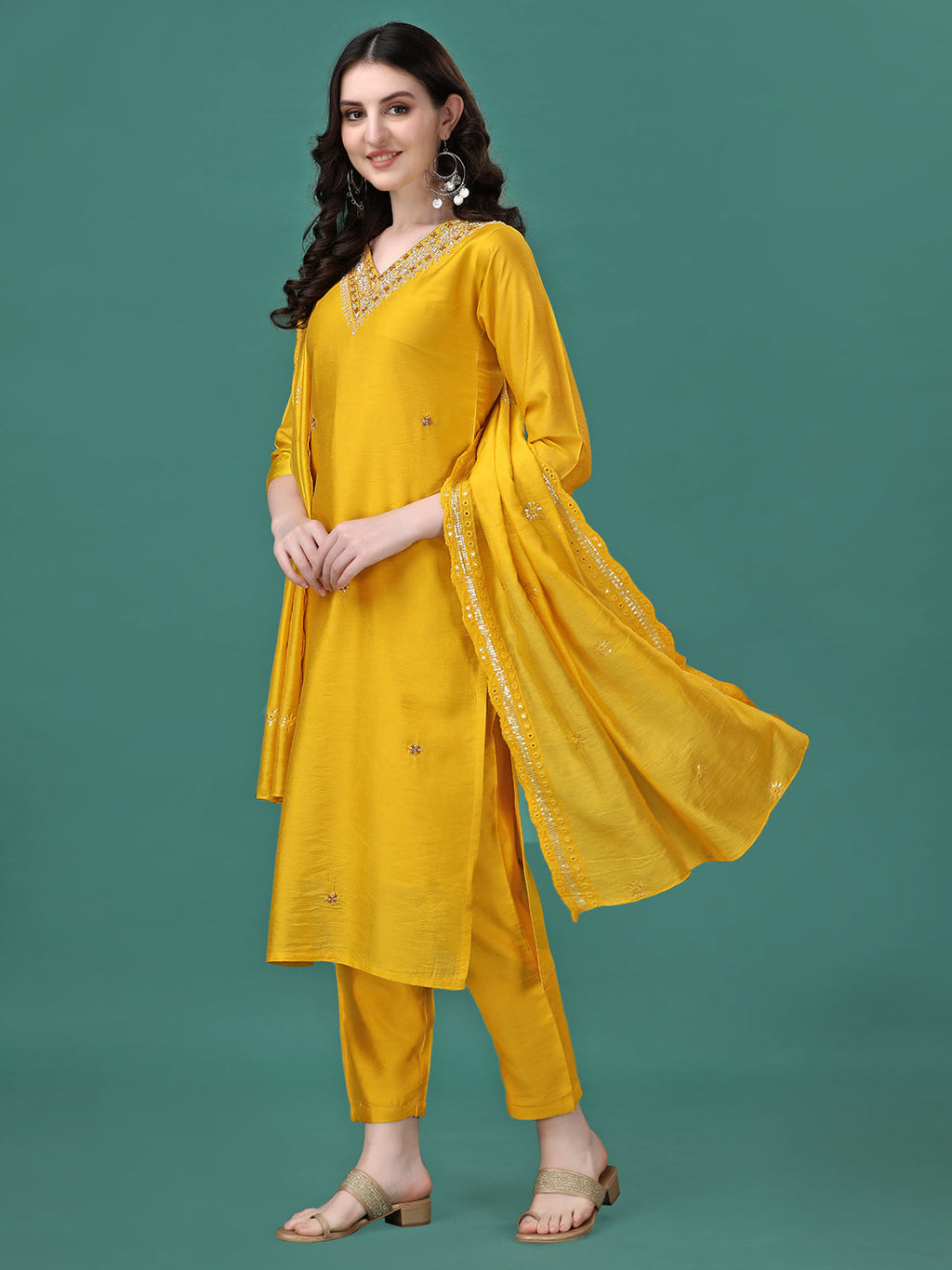 Hand Embroidered Kurta With Pant & Embroidered Dupatta, Multicolor - Hiral Fashion | Grocsy