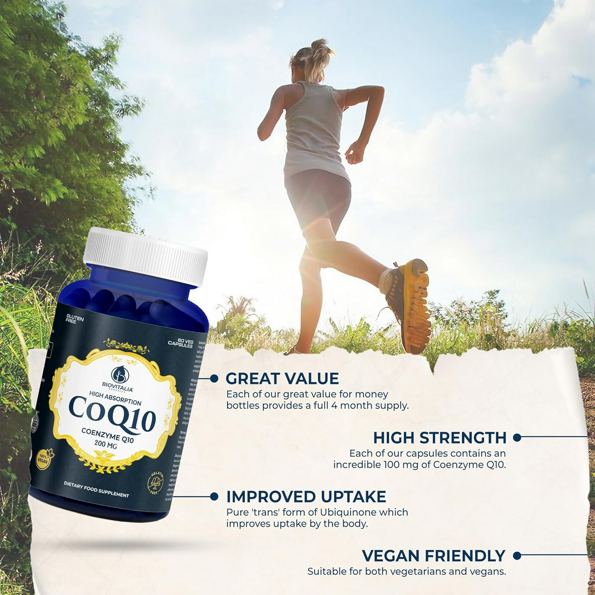 Biovitalia CoQ10 200 mg Coenzyme Q10 Supplement Capsules | Grocsy