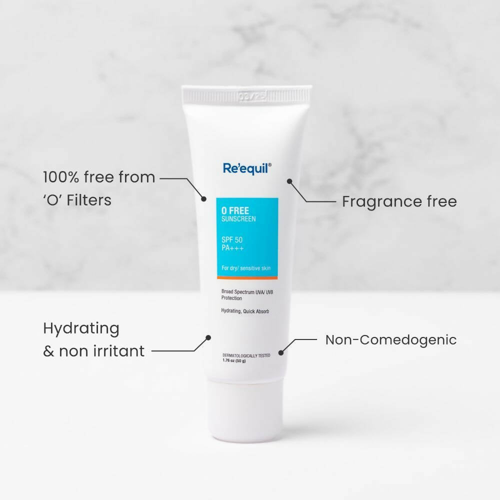 Re'equil O Free Sunscreen SPF 50 PA+++ For Dry & Sensitive Skin | Grocsy