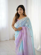 Lavender Crunchy Silk Embroidery Work Party Wear Saree - Lakshita | Grocsy