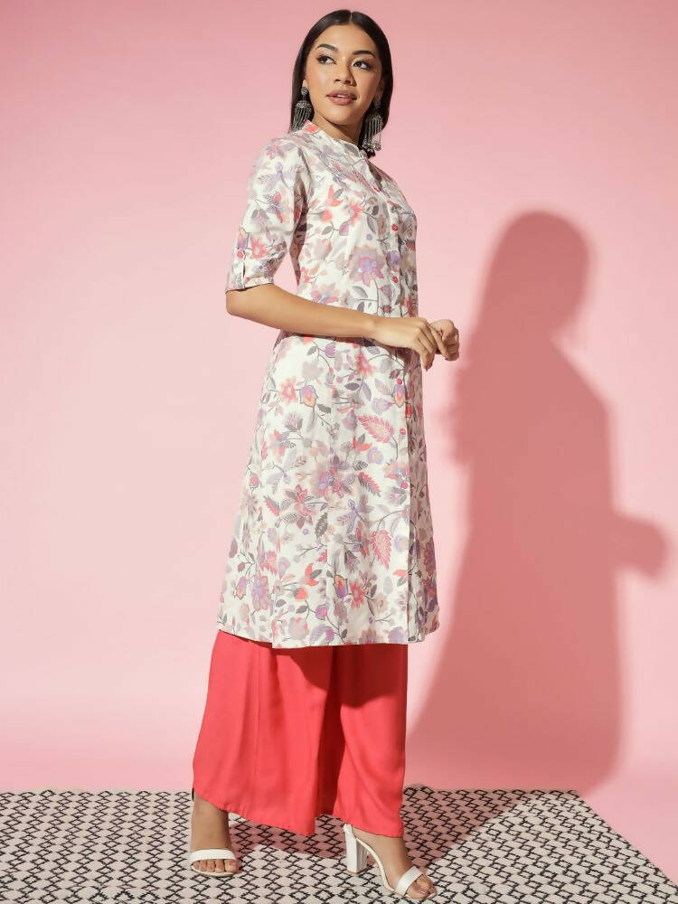 Myshka Women Multi Floral Cotton A-Line Round Neck Kurtas | Grocsy