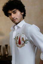 British White Sri Vari Sutra Shirt By Hilo Design | Grocsy