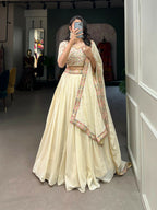 Vastranavya Exquisitely Sequins And Thread Embroidered Georgette Lehenga Choli - Off White | Grocsy
