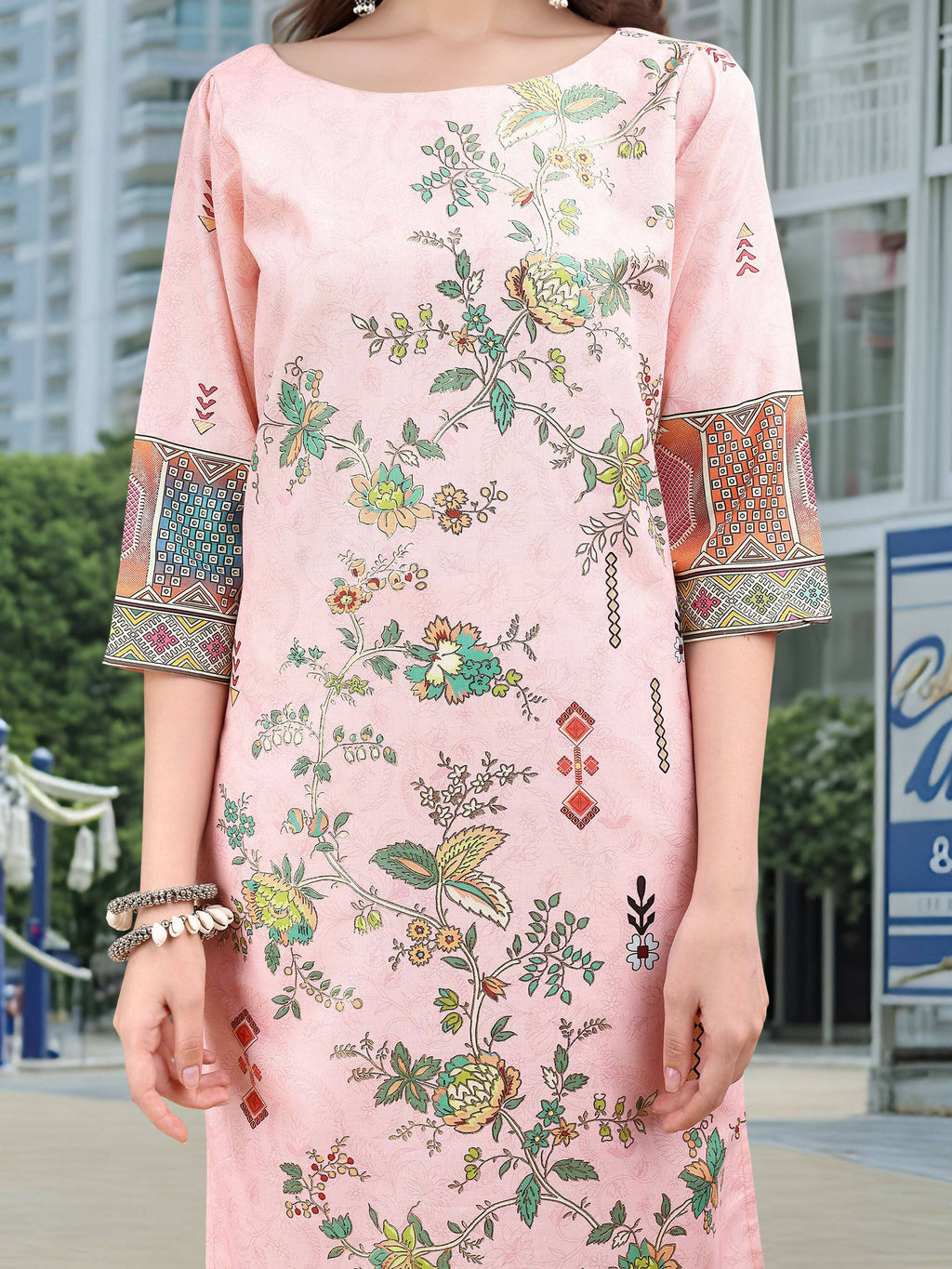 Joban Fashion Pink Position Digital Print With Position Foil Kurta Set | Grocsy