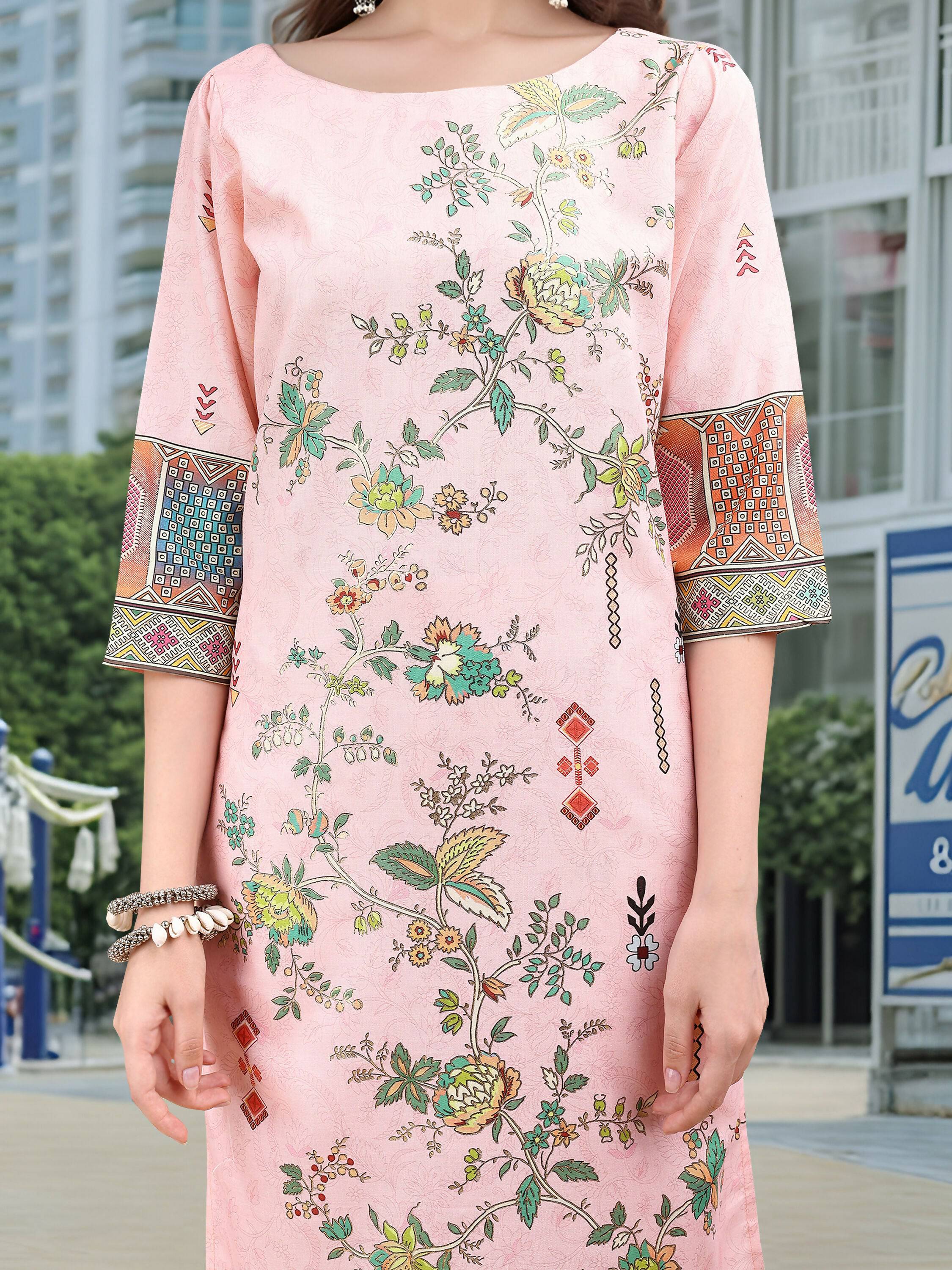 Joban Fashion Pink Position Digital Print With Position Foil Kurta Set | Grocsy