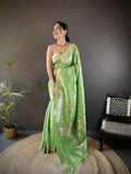 Joban Fashion Pista Green Meenakari Banarasi Silk Sarees | Grocsy