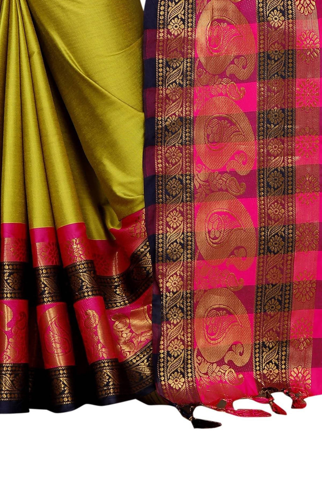 Vamika Banarasi Silk Mehandi Green Weaving Saree | Grocsy