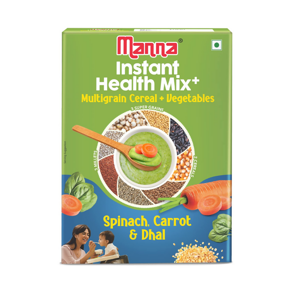 Manna Foods Instant Health Mix Multigrain Cereal + Vegetables With Spinach, Carrot, Dal with Milk | Grocsy