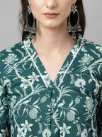 FIORRA Women's Teal Green Cotton A-Line Kurta Set | Grocsy