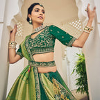 Green Heavy Viscose Khatli, Embroidery & Mirror Work Unstitched Lehenga Choli - Sisha Keshav | Grocsy