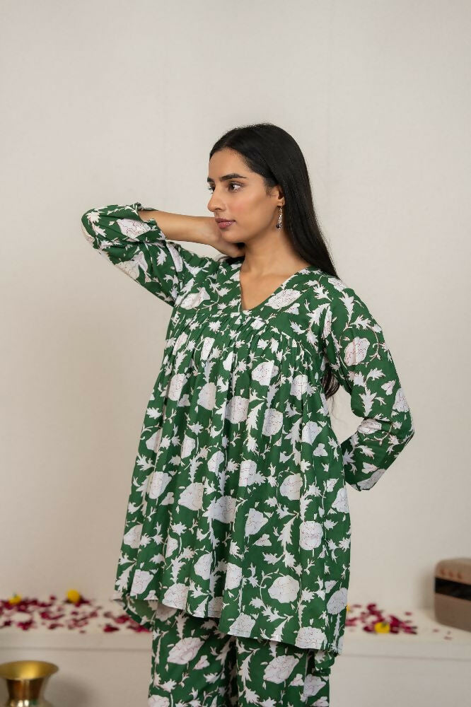 Joban Fashion Green Hand Block Printed Cotton Co-Ord Set | Grocsy