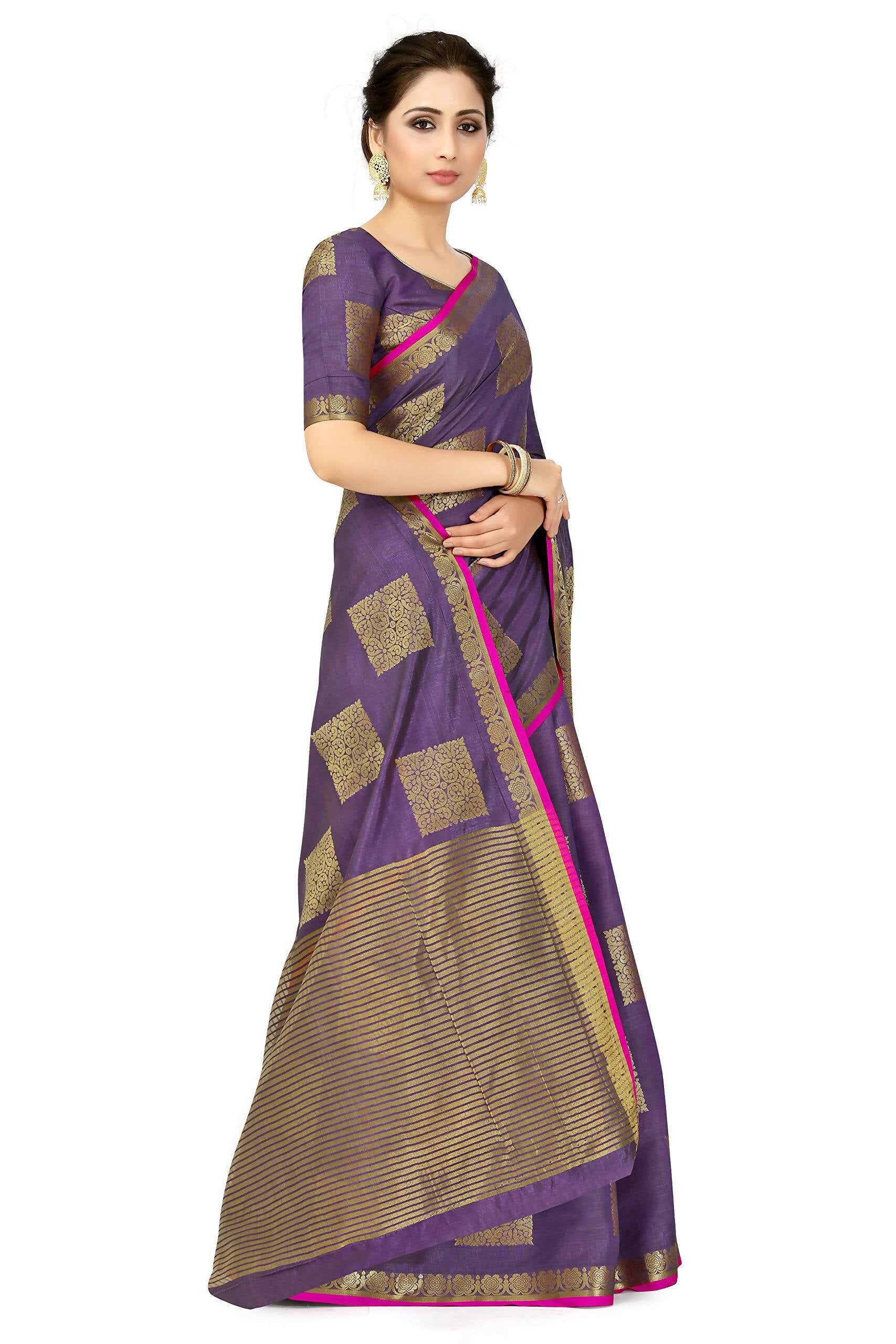 Mimosa Women's Kanchipuram Tussar Silk Purple Saree | Grocsy