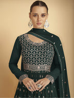 Myra Dark Green Georgette Embroidered Sharara Suit | Grocsy