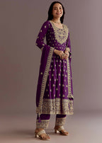 Teeya Creation Wine Color Chinon Silk Embroidery Work Wedding Wear Gown | Grocsy