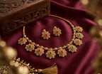 Jewel City Gold Plated Temple Jewelry Set|Red & Green Stone Choker Set | Grocsy